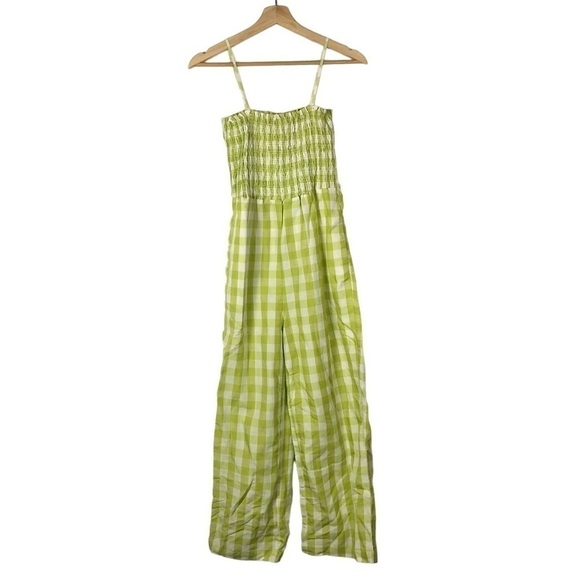 House of Harlow 1960 Lime Green Gingham Plaid Wide Leg Jumpsuit XS - Picture 2 of 5